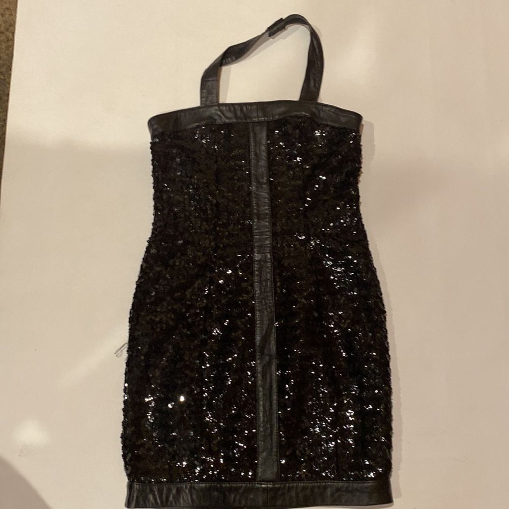 Vintage Leather Sequin Halter Dress